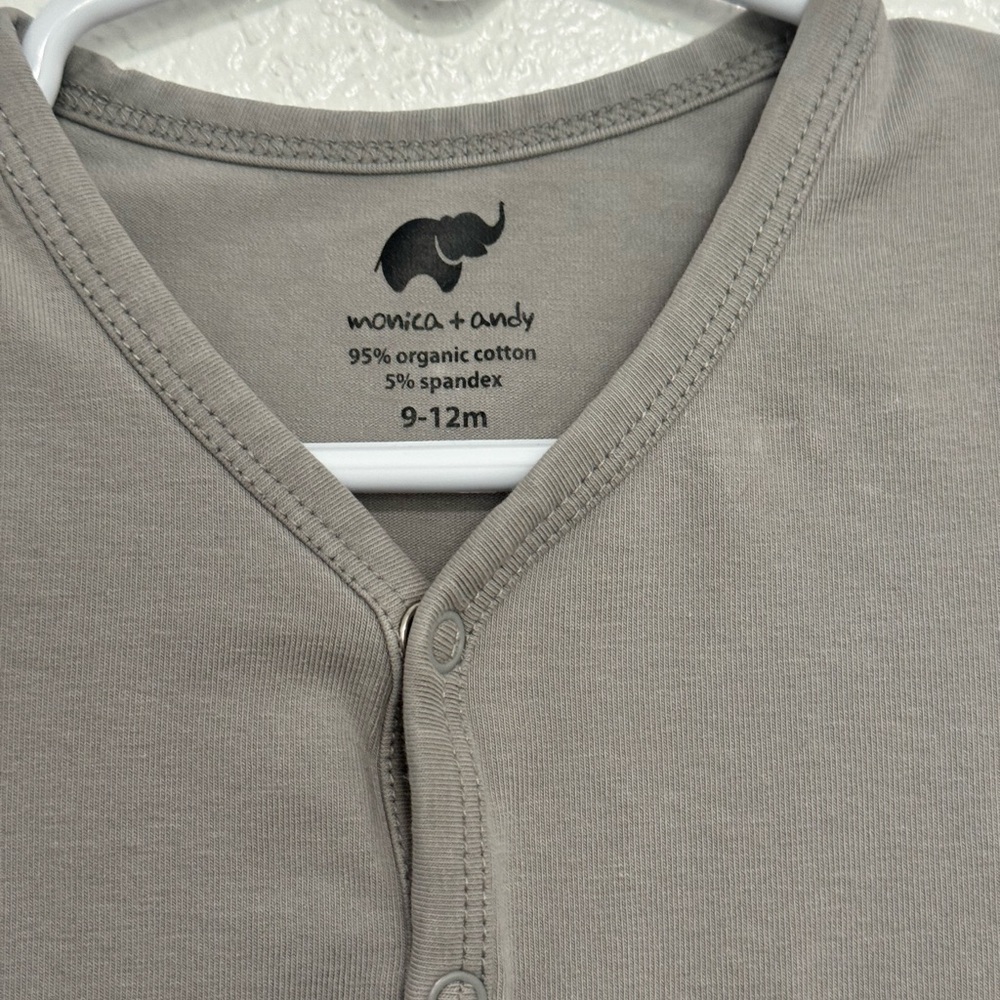 Monica + Andy Gray Snap Long Sleeve Romper Organic Cotton 9-12M - Picture 4 of 4